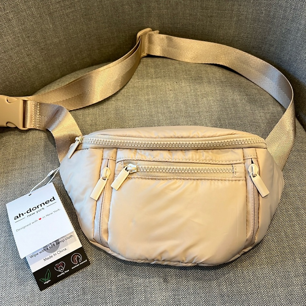 Ah-dorned Beige nylon belt bag